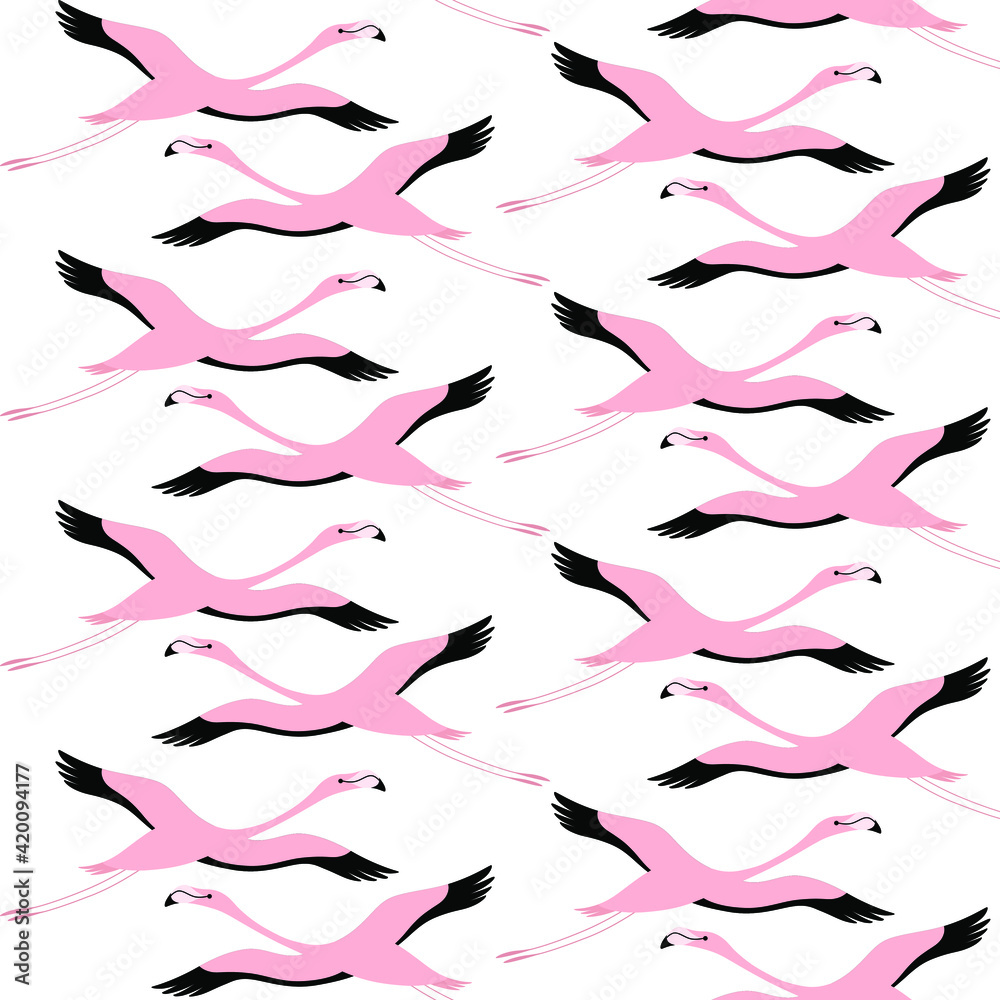 Seamless trendy pattern with flamingo. Cartoon vector illustration for prints, clothing, packaging and postcards.