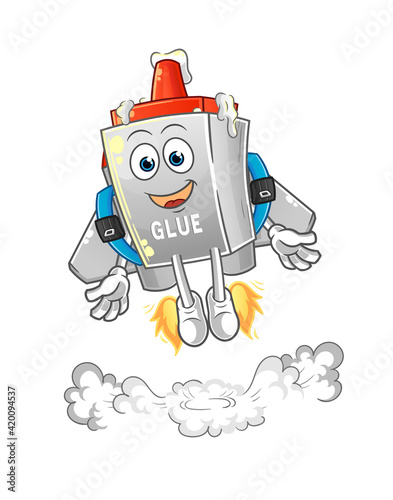 glue with jetpack mascot. cartoon vector