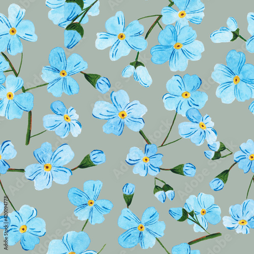 Seamless pattern with watercolor colors blue - forget-me-not