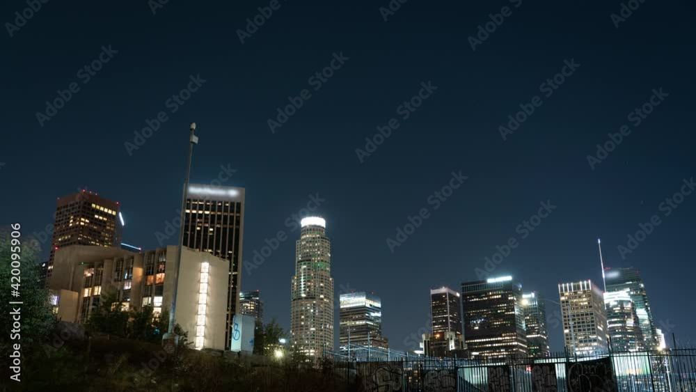 Los Angeles Downtown Skyline Beaudry View Night Time Lapse California USA Los Angeles Downtown Skyline Beaudry View Night Time Lapse California USA