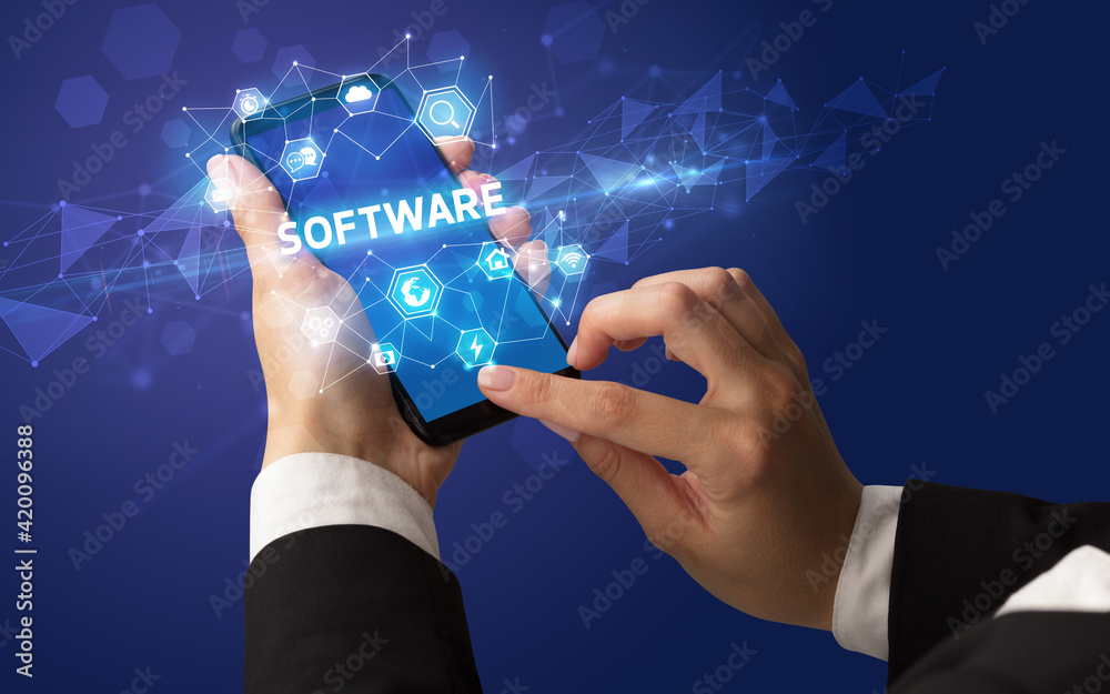 Hand using smartphone with technology concept Hand using smartphone with technology concept