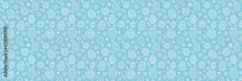 Design of a pattern with Easter eggs and flowers. Banner. Vector