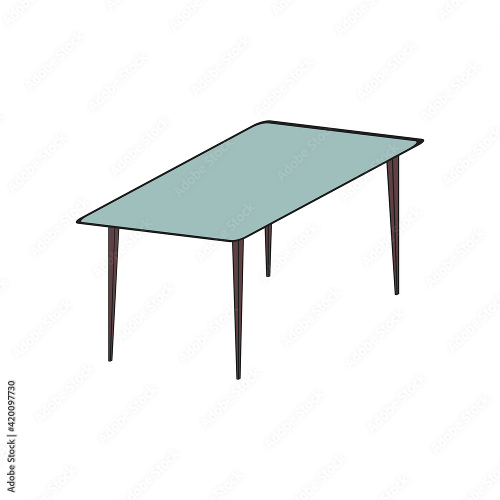 A jpeg illustration of a green-blue square table with brown legs isolated on white background. A design element for projects and interior plans A jpeg illustration of a green-blue square table with brown legs isolated on white background. A design element for projects and interior plans