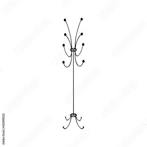 A black and white vector illustration of a coat rack on white background. A design element in a retro style for adults and kids.