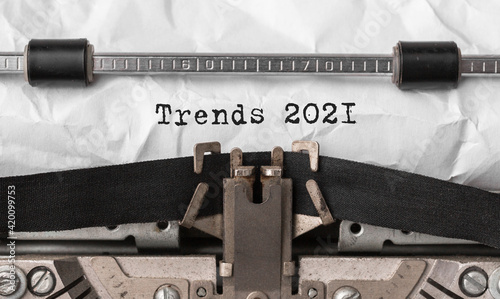 Text Trends 2021 typed on retro typewriter