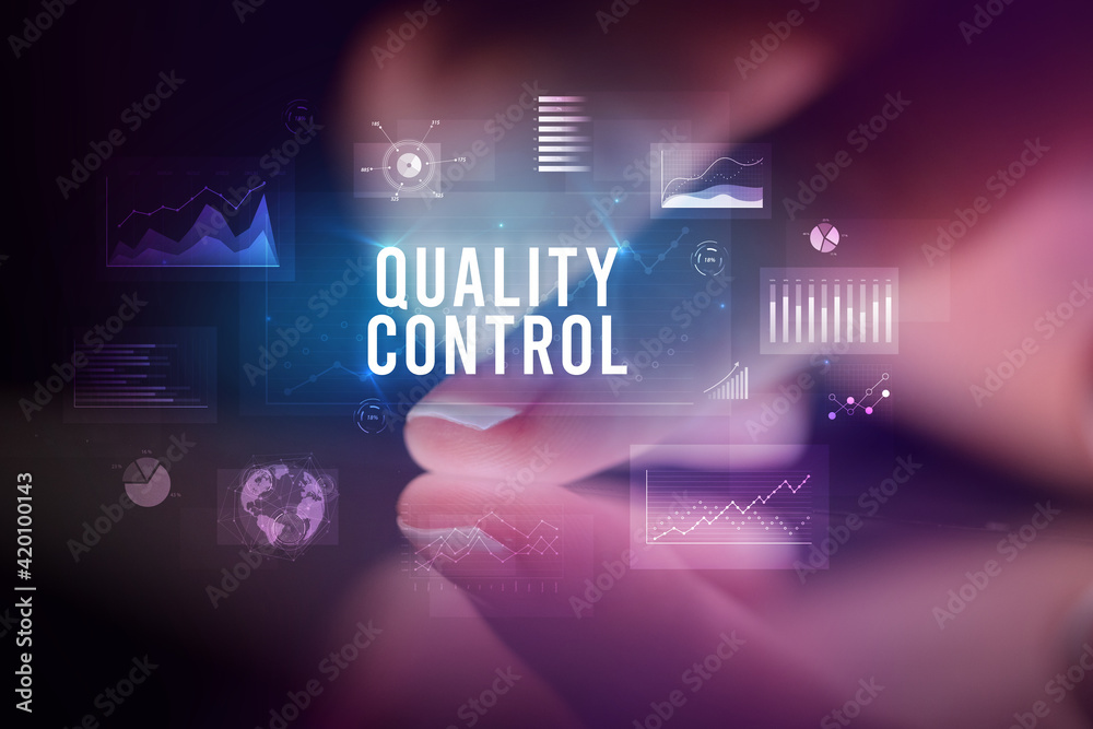 Finger touching tablet with business graphs and icons concept Finger touching tablet with business graphs and icons concept