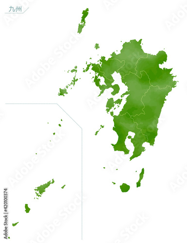 水彩風の日本地図　九州地方