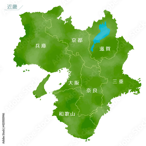 水彩風の日本地図　近畿地方