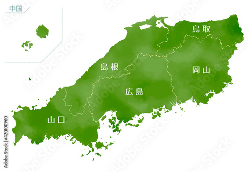 水彩風の日本地図　中国地方
