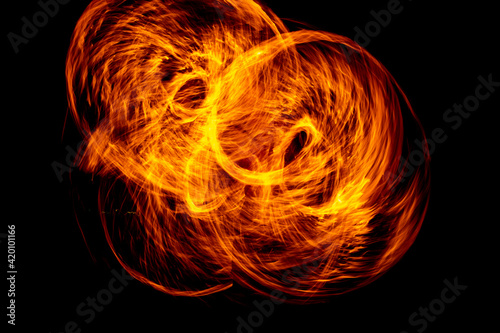 Circle of Fire flame with movment isolated on black isolated background - Beautiful yellow  orange and red and red blaze fire flame texture style.