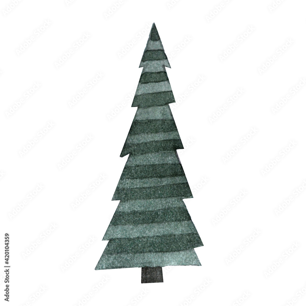 watercolor green christmas tree on white background watercolor green christmas tree on white background