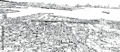 Building view with landmark of  Las Palmas is the 
city in Spain. Hand drawn sketch illustration in vector.