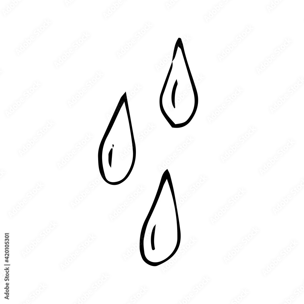 Black and white outline of drops. Silhouette. Doodle vector ...