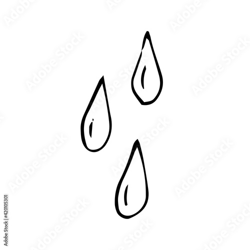 Black and white outline of drops. Silhouette. Doodle vector illustration, hand drawn.