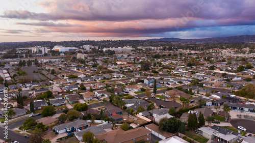 Fototapeta Naklejka Na Ścianę i Meble -  Aerial view of the city of downtown Placentia, California, USA.