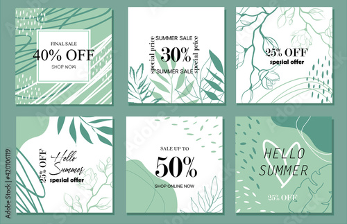 Design backgrounds for social media banner.Set of instagram post frame templates.Vector cover. Mockup for personal blog or shop.Layout for promotion.Endless square puzzle.	