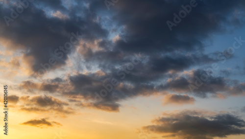 Beautiful colorful sunset sky with dramatic clouds Nature sky clouds background.