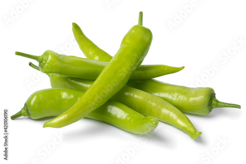 Canvastavla Heap of fresh green turkish carliston peppers isolated on white background
