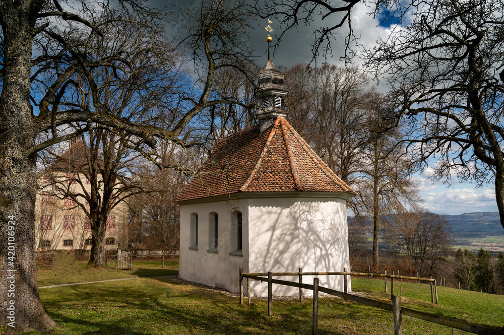 old chapel with view of the mountains old chapel with view of the mountains