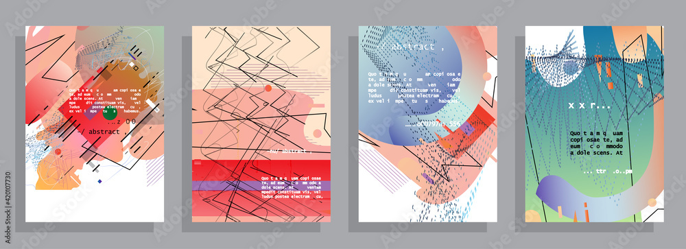 Modern abstract covers set. Abstract shapes composition. Futuristic minimal design. Eps10