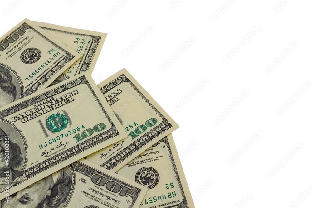 closeup heap of dollar isolated on white background, financial background closeup heap of dollar isolated on white background, financial background