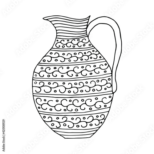 Modern abstract vase. Coloring page. Doodle poster. Stock vector illustration.