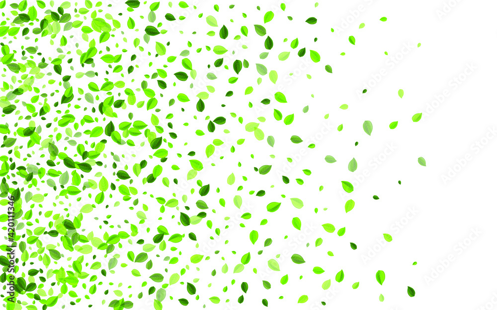 Lime Greens Spring Vector Pattern. Flying Leaf