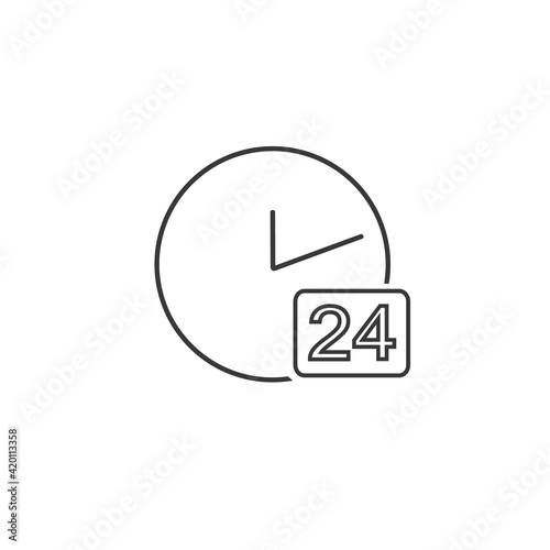 Open 24 hours a day line icon. Vector
