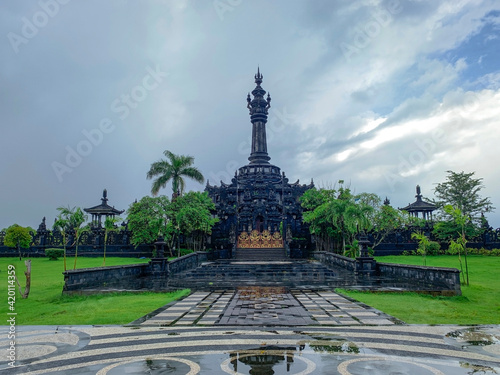 The landmark city of Denpasar, Bali. City park which is called the "Puputan Margarana Renon" field and Bell-shaped buildings called "Bajra Sandhi" monument