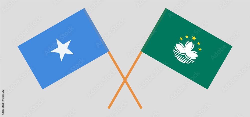 Crossed flags of Somalia and Macau. Official colors. Correct proportion Crossed flags of Somalia and Macau. Official colors. Correct proportion