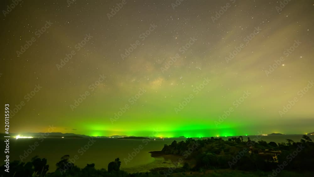timelapse milky way above archipelago in Phang Nga gulf. between Ao Por bay in Phuket island and Phang Nga .there have many islands . timelapse milky way above archipelago in Phang Nga gulf. between Ao Por bay in Phuket island and Phang Nga .there have many islands .