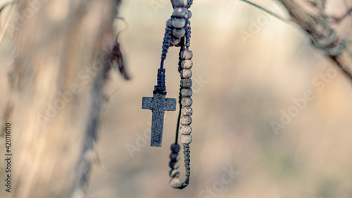 Hanging Christian Cross in tree © Sorin