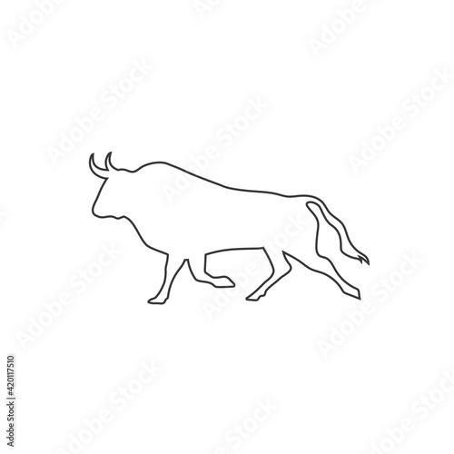 Strong black bull design line icon template logo vector