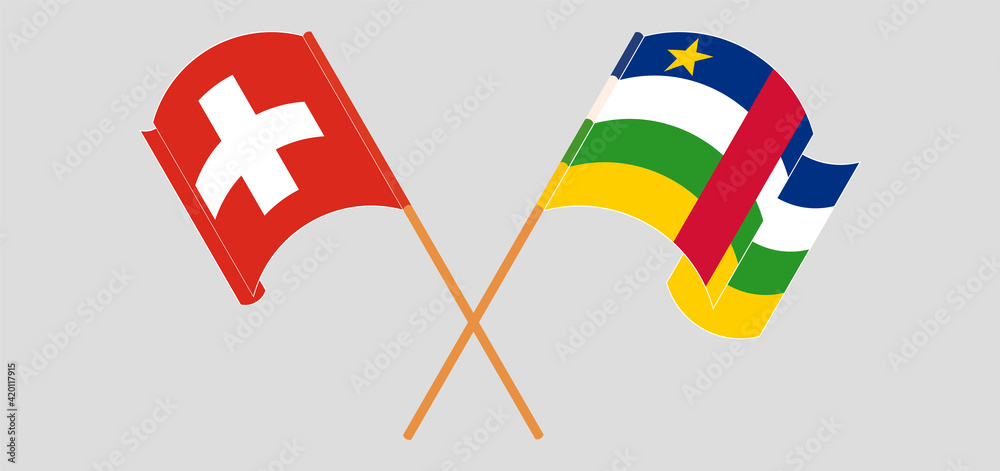 Crossed flags of Switzerland and Central African Republic. Official colors. Correct proportion