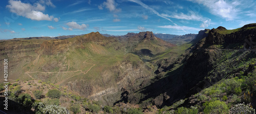 Panoramic picture of vegetated mountains and valleys in spain