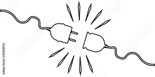Vector unplugged sockets. Editable stroke. Minimalistic design of 404 bugs on a white background. Electrical theme web banner concept, power outage, loss of communication. Vector