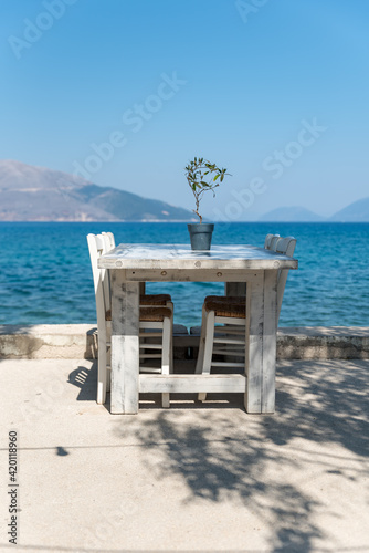 Restaurant table on the island of Kefalonia in Greece