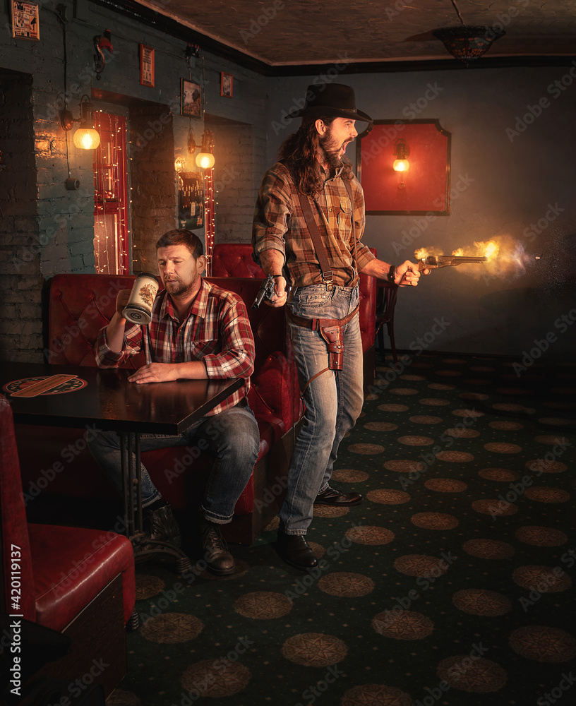 Obraz premium Cowboy at the bar. Emotional photos.