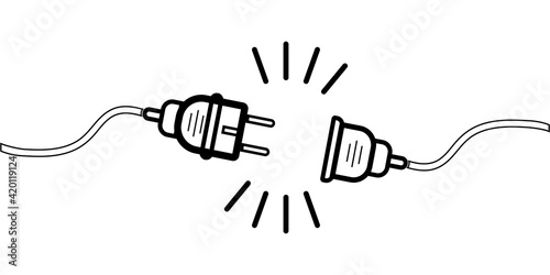 Vector unplugged sockets. Editable stroke. Minimalistic design of 404 bugs on a white background. Electrical theme web banner concept, power outage, loss of communication. Vector
