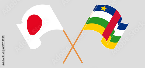 Crossed flags of Japan and Central African Republic. Official colors. Correct proportion