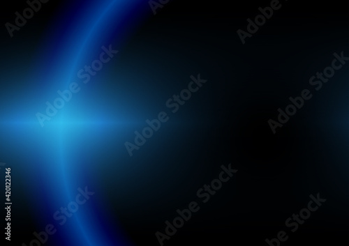 Abstract dark blue and black color background with planet like circle shape and neon light growing at the edge. Galaxy and space high tech concept.
