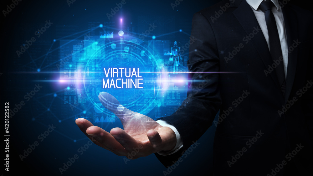 Naklejka premium Man hand holding digital technology concept