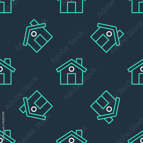 Line House icon isolated seamless pattern on black background. Home symbol. Vector
