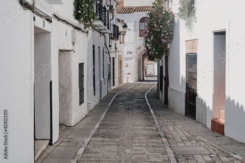 june 06, 2019 Europe city street. urban building Zafra Arco de Jerez Puerta Arch in Extremadura of Spain by via de la Plata