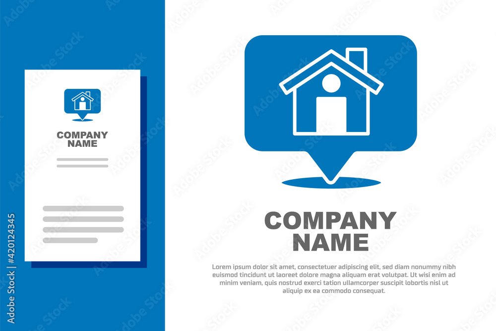 Blue Map pointer with house icon isolated on white background. Home location marker symbol. Logo design template element. Vector Blue Map pointer with house icon isolated on white background. Home location marker symbol. Logo design template element. Vector