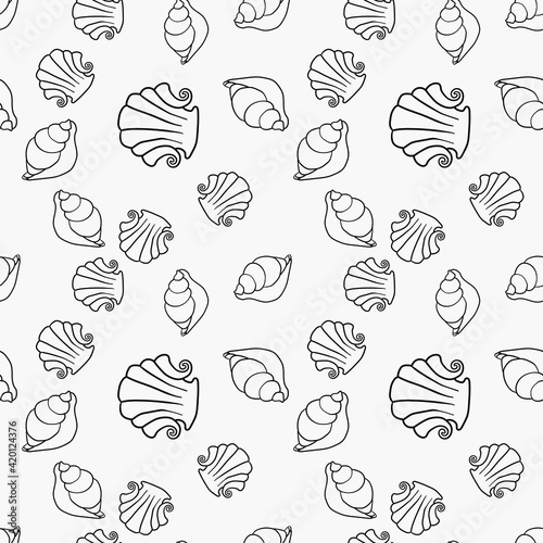 seamless two-tone texture of hand-drawn seashells