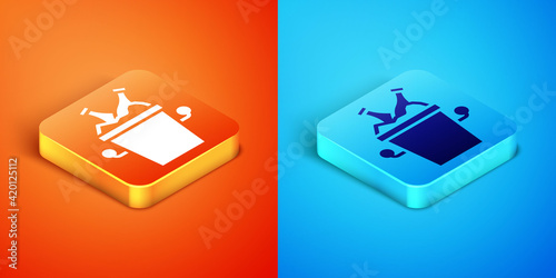 Isometric Beer bottles in ice bucket icon isolated on orange and blue background. Vector