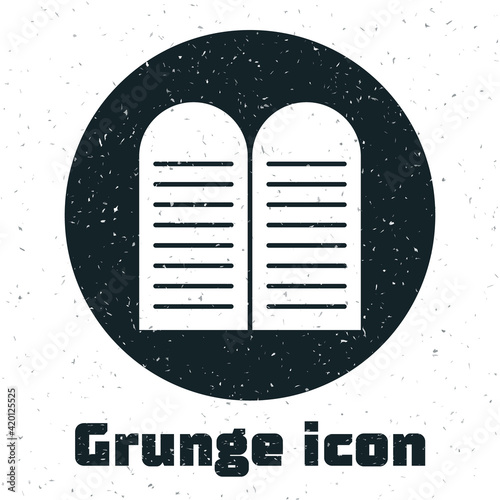 Grunge The commandments icon isolated on white background. Gods law concept. Monochrome vintage drawing. Vector
