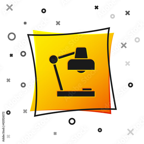 Black Table lamp icon isolated on white background. Desk lamp. Yellow square button. Vector