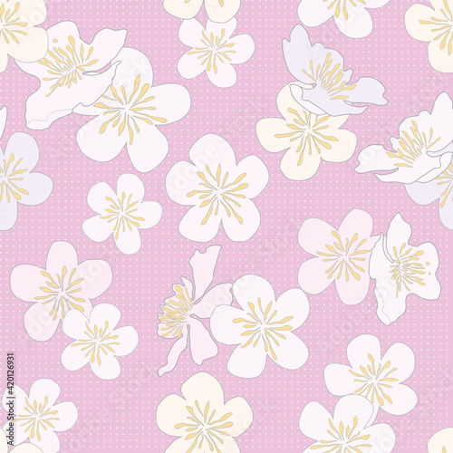 Spring seamless background with cherry flowers.